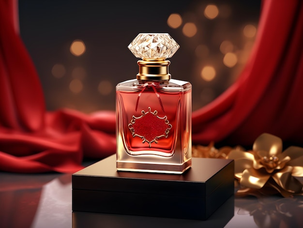 Red Bottle Luxury Parfume Mockup