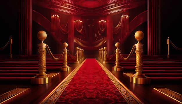 Red Carpet Bollywood Stage Maroon Steps Spot Light Sfondo dei Golden Regal Awards Generative ai