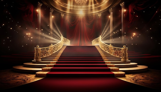 Red Carpet Bollywood Stage Maroon Steps Spot Light Sfondo dei Golden Regal Awards