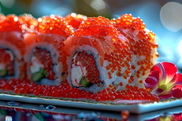 Red Caviar Sushi Rolls Tradizionale giapponese Susi Caviar sushi Set Copy Space