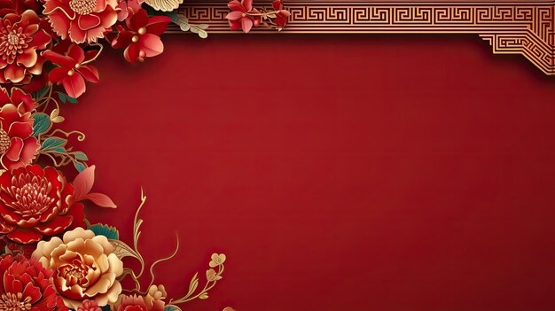 Red Chinese New Year Dragon Floral Frame asiatico Copia sfondo spaziale