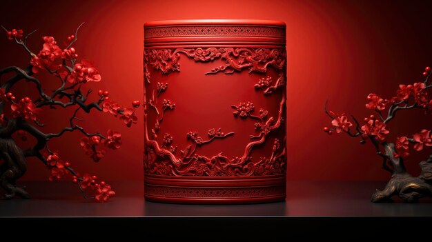 Red Chinese New Year Podium Cylinder Pedestal Minimal Buon anno nuovo sfondo Hd sfondo