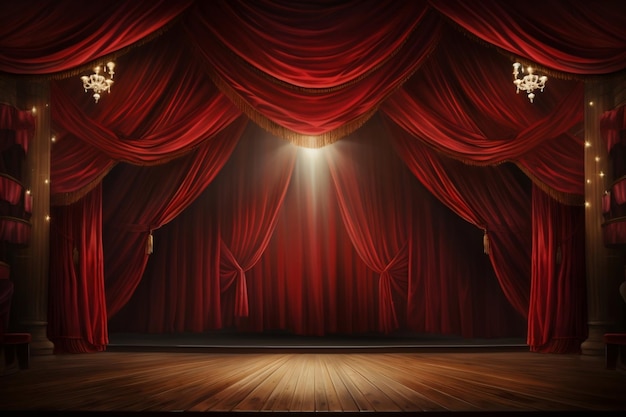 Red Curtain Spotlight Magic Stage Generative AI