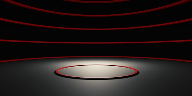 Red Curve Podium Background Neon Light Circle Dark ZEN Modern Abstract Base Concept Stage 3D