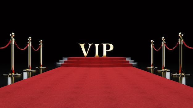 Red Event Carpet, Scale e Gold Rope Barrier Concetto di successo e trionfo