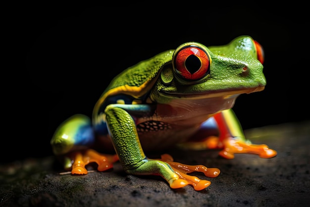 Red eyed raganella primo piano AI generativa