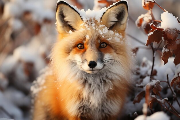 Red Fox in White Snow durante il freddo inverno IA generativa
