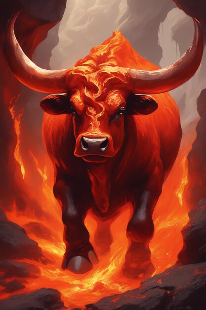 Red Hot Flaming Bull che emerge dalla grotta