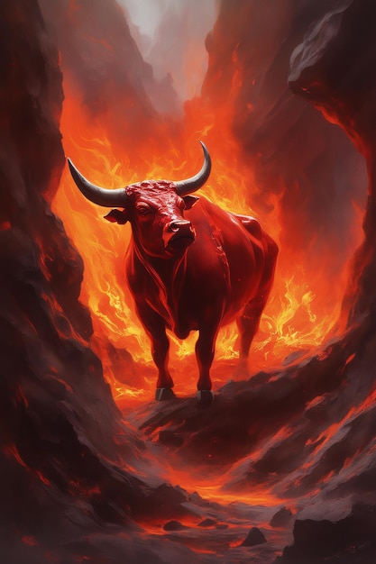 Red Hot Flaming Bull che emerge dalla grotta