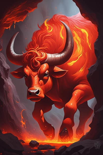 Red Hot Flaming Bull che emerge dalla grotta