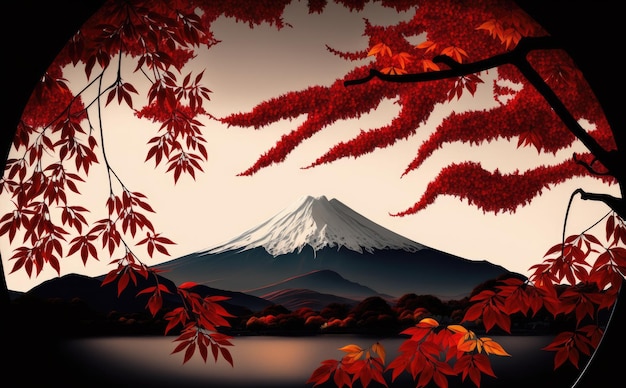 Red Leaf con Fuji Mountains Generative AI