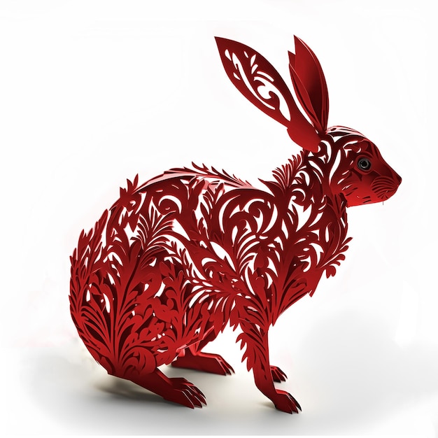 Red Rabbit Paper Cut Origami Cutout Bunny Chinese New Year Oriental Zodiac Generative AI