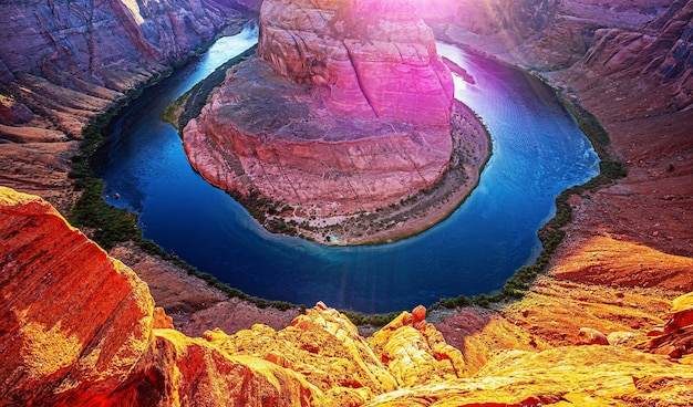 Red Rock Canyon Road vista panoramica Horseshoe Bend Page Arizona Horse Shoe Bend sul fiume Colorado Grand Canyon