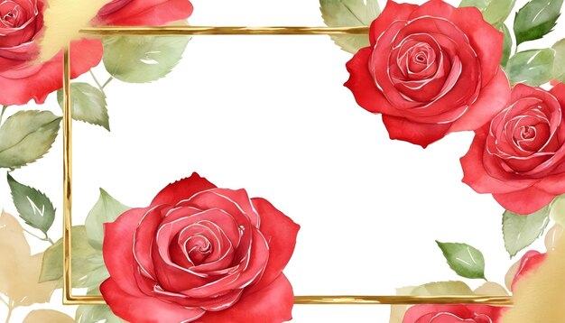 Red Rose Flower Gold cornice acquerello modello sfondo