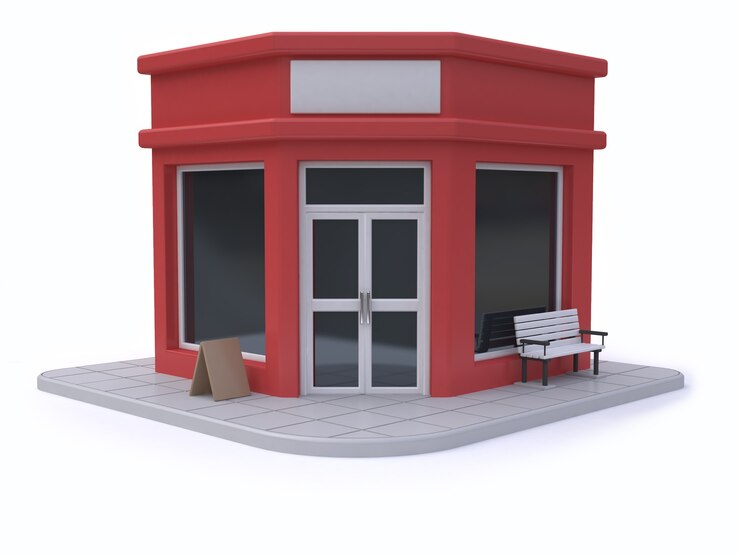 red shop-store cartoon style white background 3d rendering