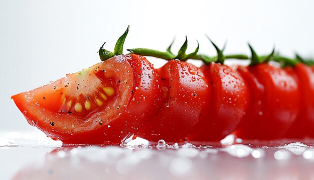 Red tomatoes slice on table with white background