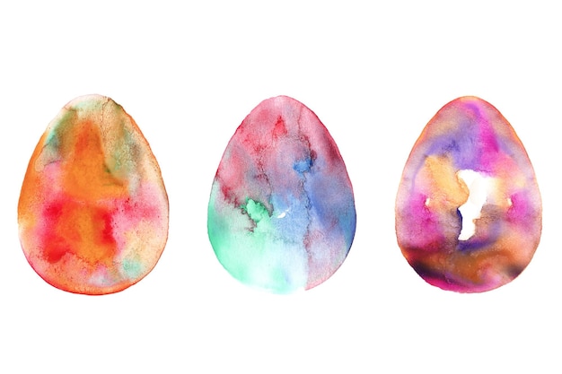 Redorange blue Collezione di illustrazioni con uova ad acquerello disegnate a mano elementi di Pasqua isolati su texture di carta Uovo color acqua per vacanze primaverili o acquerello