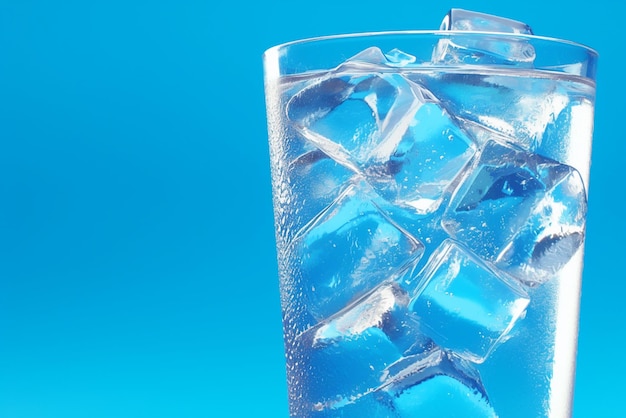 Refreshment blu chiaro bicchiere con ghiaccio e acqua pura