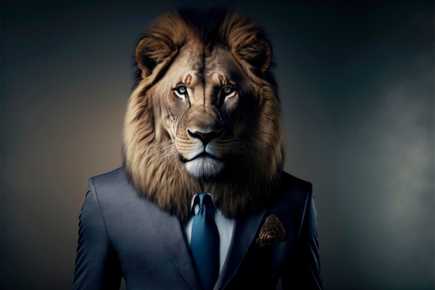 Regal Roars The Majestic Lion un imprenditore esecutivo in abito elegante Generative Ai