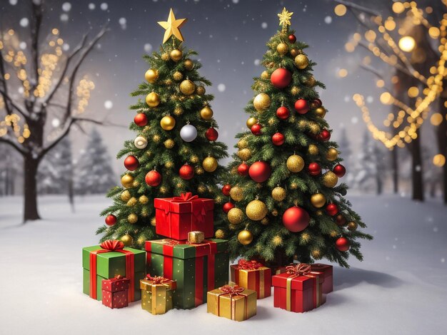 regali di camino all'interno di Natale magia albero luminoso al buio di notte