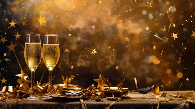 Regali di Champagne di eleganza di Capodanno e stelle d'oro