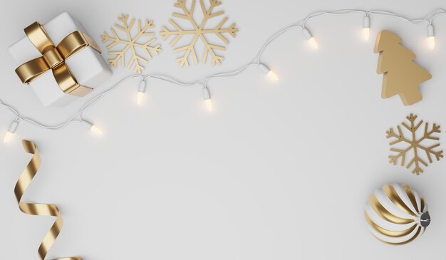 Regali di Natale e Capodanno con coriandoli e decorazioni. Banner design 3D Illustration