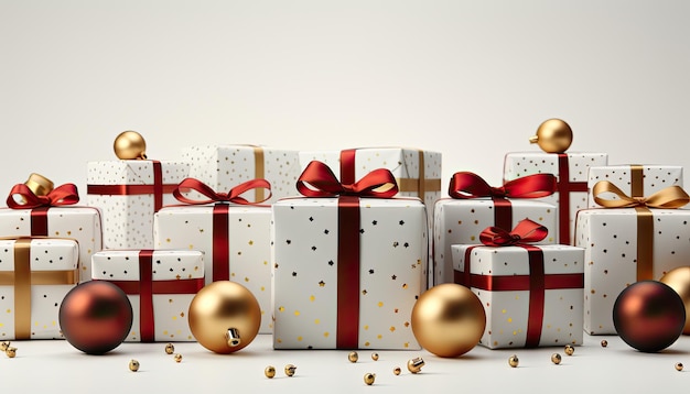 Regali di Natale e palline ornamentali di Natale con spazio per copiare gli auguri di Natale e il nuovo anno