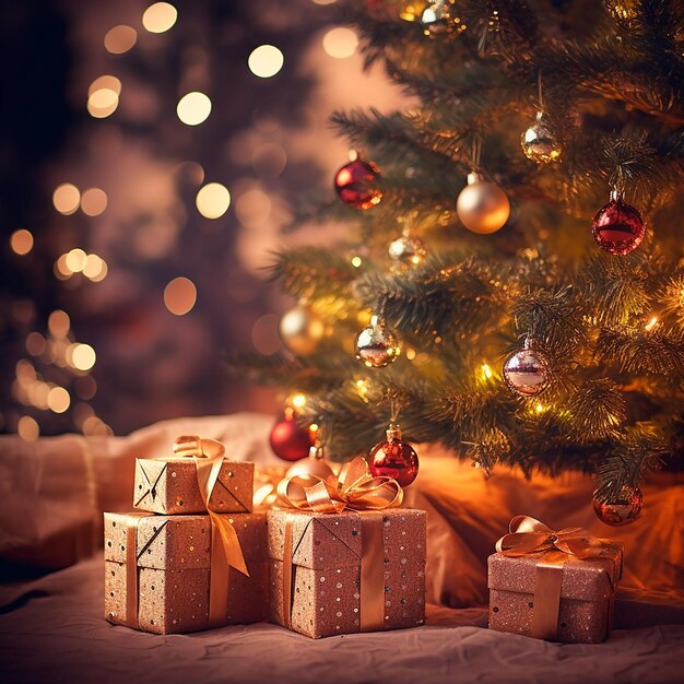 Regali sotto un albero di Natale scintillante