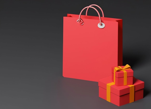 Regalo 3d e borsa della spesa posizionati con scritta Black Friday rossa