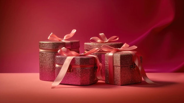 Regalo di Natale su sfondo rosa con spazio per la copia