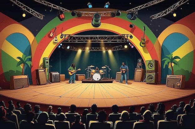 Reggae Rhythms CartoonStyle Stage con LaidBack Band