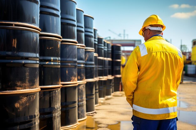 Registro di ispezione del lavoratore maschio tamburo barili di petrolio giallo verticale o chimico per camion di trasporto maschio nell'industria