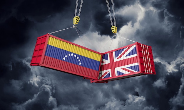 Regno Unito e venezuela affari commerciali che si scontrano con container di carico d rendering