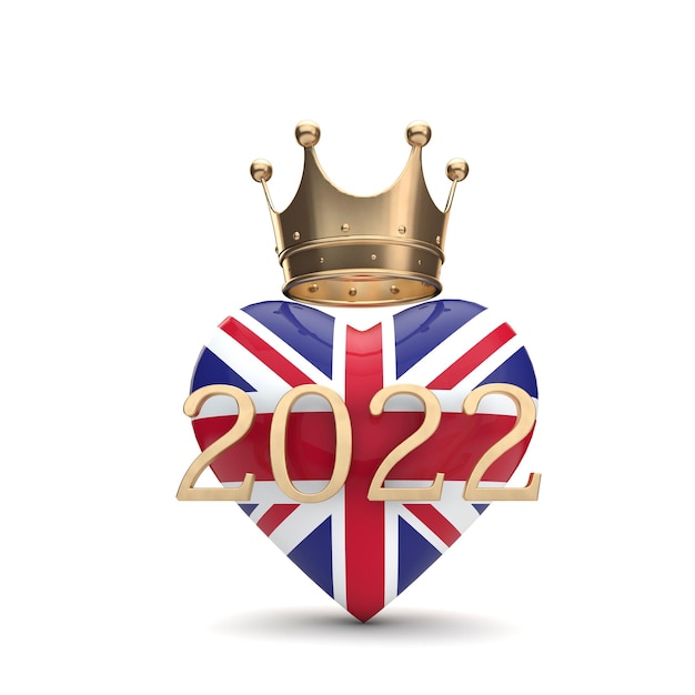 Regno Unito union jack cuore con una corona d'oro giubileo concetto d rendering