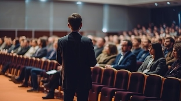 Relatore di intelligenza artificiale generativa a una conferenza o presentazione di lavoro