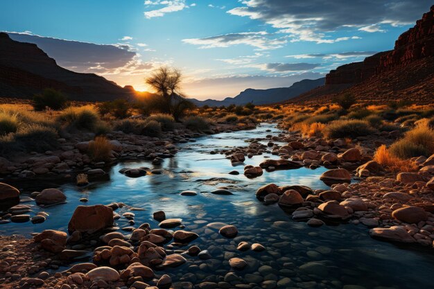 Remoto canyon del deserto sotto un arazzo di stelle IA generativa