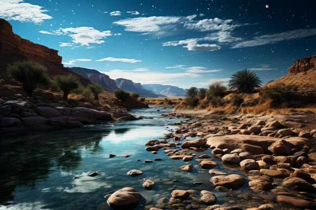 Remoto canyon del deserto sotto un arazzo di stelle IA generativa