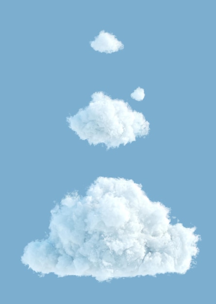Render 3D bentuk awan abstrak terisolasi pada latar belakang biru, klip seni kumulus