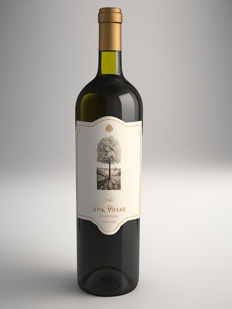 Render 3D dell'etichetta della bottiglia di vino incontaminata per la visualizzazione di design personalizzato