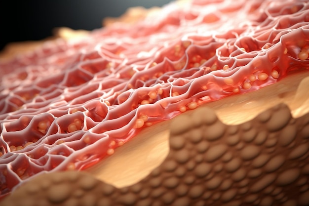 Render 3D dello strato di pelle saggia e delle cellule della pelle AI generativa