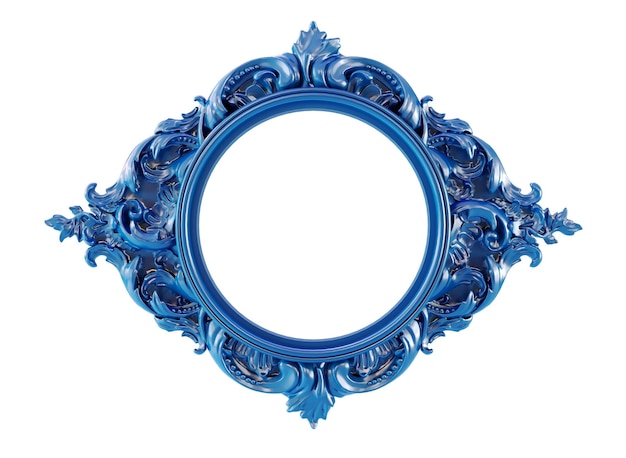 Render 3D di blu cornice vintage decorativa isolata su sfondo bianco
