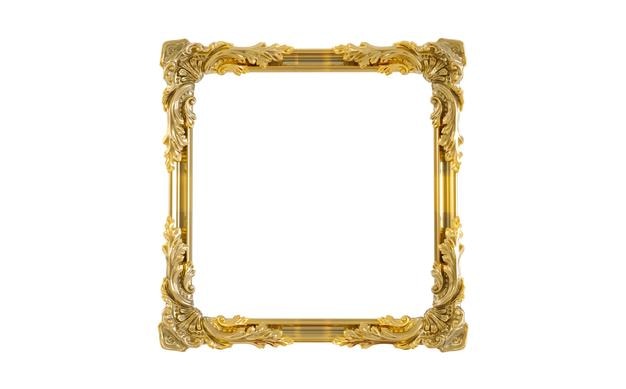 Render 3D di cornici vintage dorate decorative cornice barocca dorata su sfondo trasparente