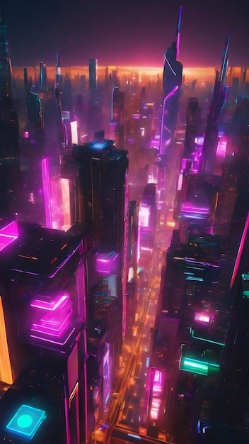 Render 3D di neon e luce che brilla sulla scena oscura cyber punk night city concept night life technolog