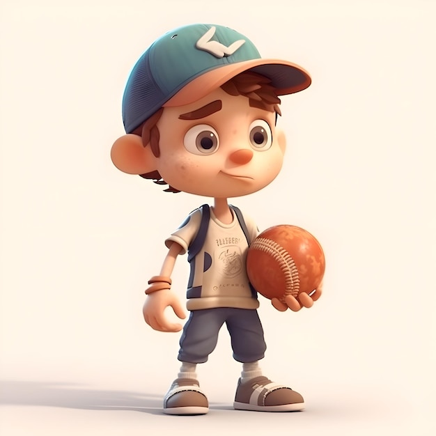 Render 3D di un carino ragazzino che indossa attrezzature da baseball