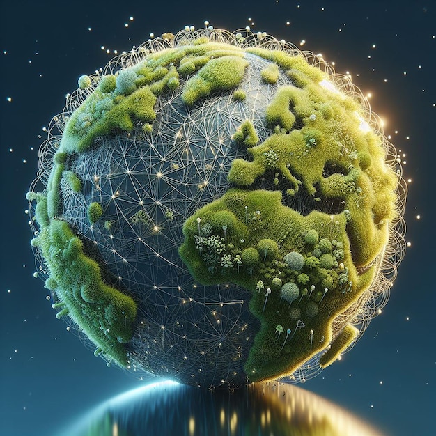 Render 3d di un globo coperto di erba verde