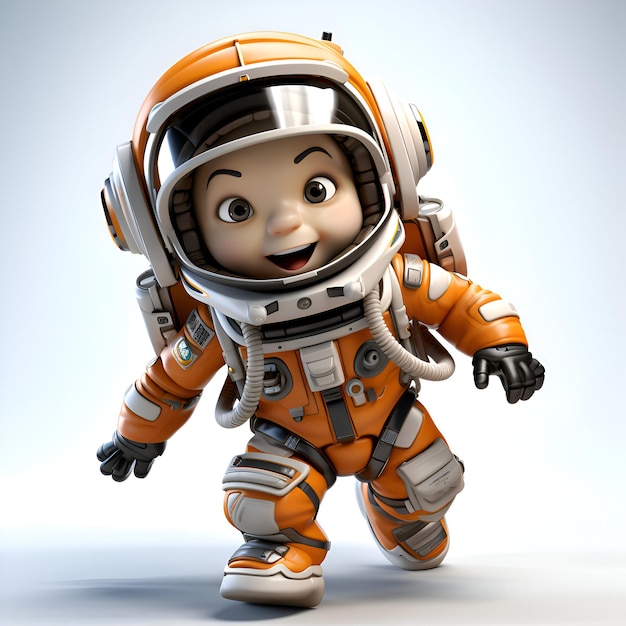 Render 3D di un personaggio dei cartoni animati Astronaut con un'espressione felice