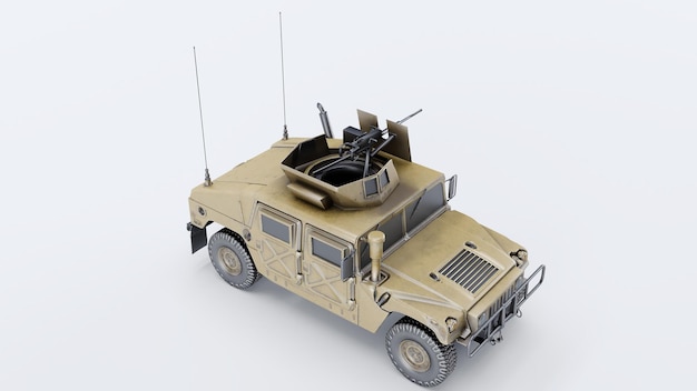 Render 3D di un veicolo militare di tutto il terreno Un veicolo militare isolato su uno sfondo bianco