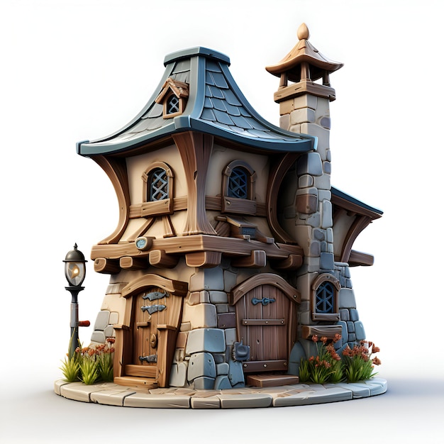 Render 3D di una piccola casa nello stile di una favola