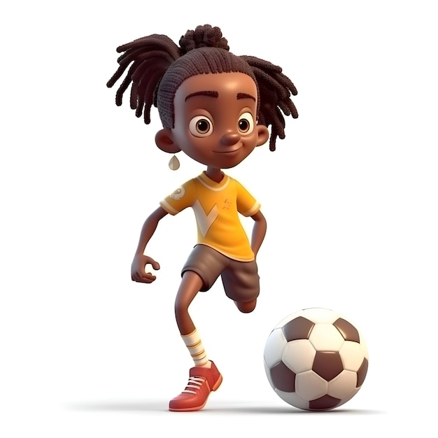 Render 3D di una ragazzina afroamericana con una palla da calcio