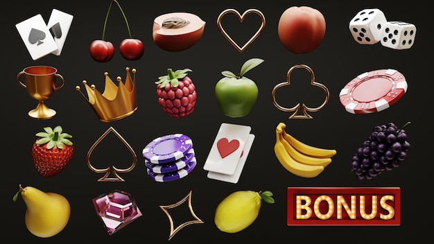 Render 3D Le slot del gioco di casinò impostano l'icona in diverse angole